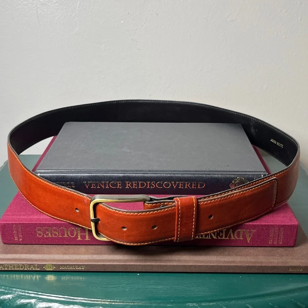John Weitz Cognac Old‎ English Cashmere Glove Tanned Leather Men's Belt Sz 40